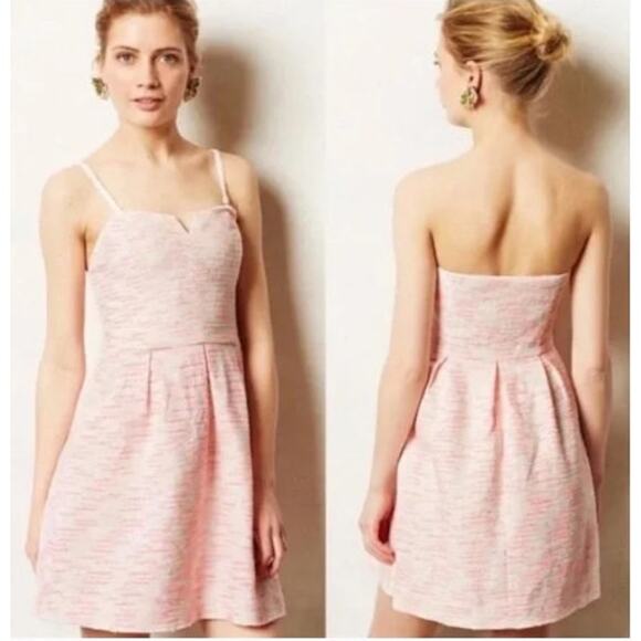 New NWT Anthropologie Moulinette Soeurs Pink Tweed‎ Textured Dress Size 12 - Picture 1 of 16